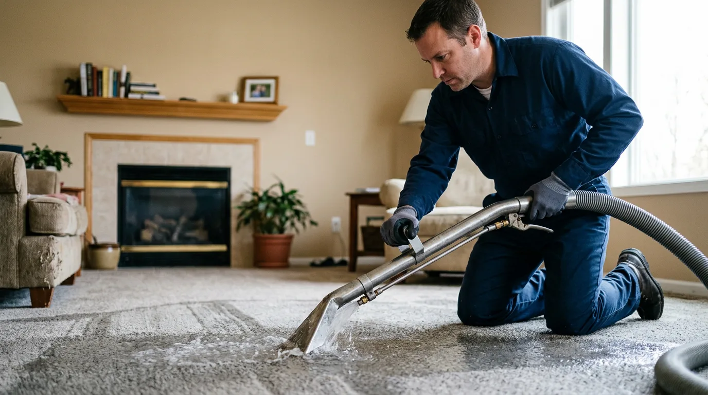 Water damage restoration technician working near Bristol, IL